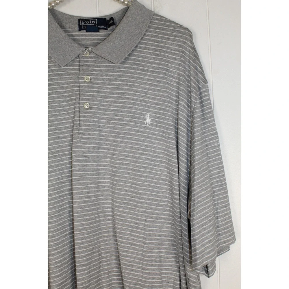 Polo Ralph Lauren Men's Gray/White Collared Golf Polo Shirt‎ Size XXL